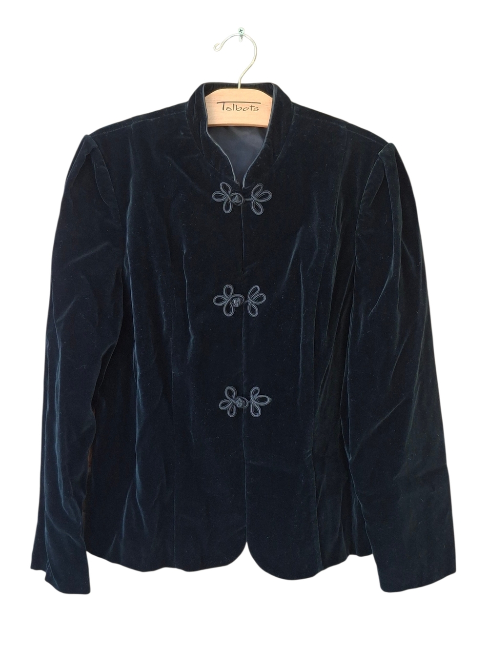 Vintage Cos Cob Black Crushed Velvet Jacket Frog Closure Blazer Dark Academia